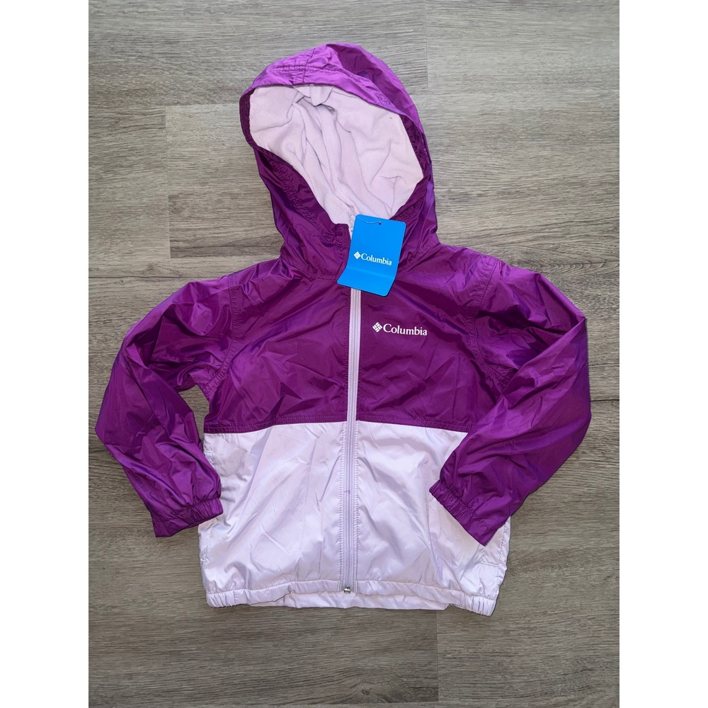 NWT Columbia Girls Fleece Lined Purple Two Toned Windbreaker Jacket, XXS